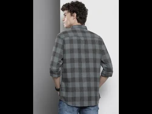 Men Teal Green & Charcoal Grey Cotton Checked Casual Shirt (4)