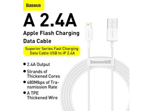 Baseus Superior Series 0.25 Meter Fast Charging Data Cable USB to Lightning 2.4A – White - CALYS-02 (4)