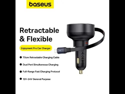Baseus 55W Enjoyment Pro Car Charger C Retractable iP Cable Cluster Black –  C00057803111-00 (5)