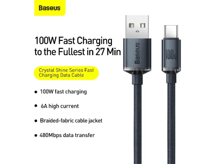 Baseus Crystal Shine Series 1.2 Meter 100W USB to Type-C Data Cable -  CAJY000401 (5)