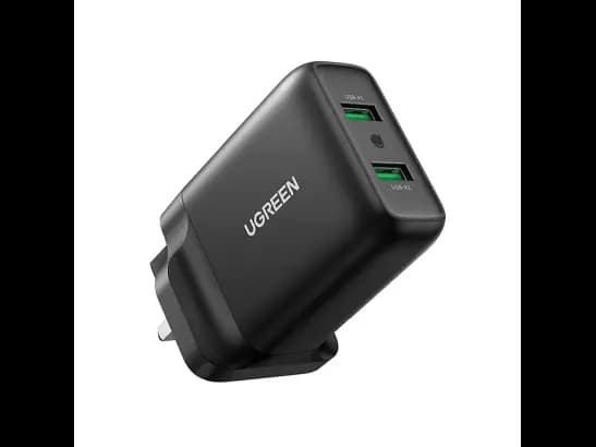 Ugreen Dual USB-A QC 3.0 36W Charger Fast Charger UK (Black) – 70164