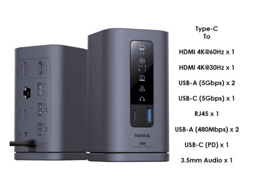 Baseus Spacemate Series 10-in-1 Dual Screen Docking Station (Windows, MacOS, Android, Chrome OS) - B00568102813-00