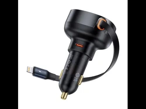 Baseus 55W Enjoyment Pro Car Charger C+Retractable iP Cable Cluster Black – C00057803111-00