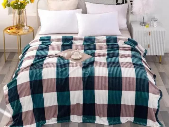 Rib Blanket with Printed Blanket Checks / Warm Blanket -  WS  B - 202