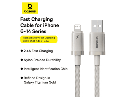 Baseus Titanium Alloy 2 Meter USB to Lightning 2.4A Fast Charging Cable - P10378103G21-00 (5)