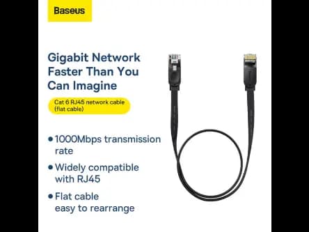 Baseus 2m CAT 6 Cable -High Speed Six types of RJ45 Gigabit Network Cable (flat cable) Black – WKJS000101 - 6 Months Warranty (2)