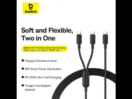 Baseus New Pudding Series 1.5Meter 100W Type-C to Dual Type-C Fast Charging Cable - P10377701111-00 (7)