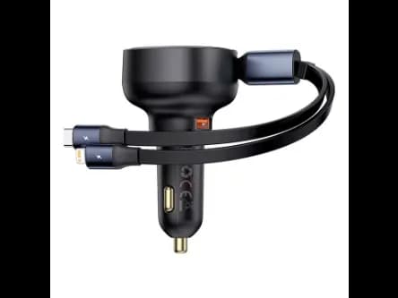 Baseus 60W Enjoyment Pro Car Charger U+Retractable C & Lightning Cable C000578