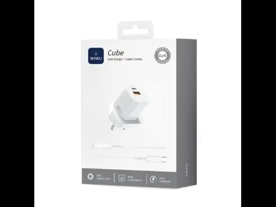 Wiwu WI-G018 Cube 33w A C Fast Charger And Cable Combo Type-C to lightning White UK - 6 Month Warranty (5)
