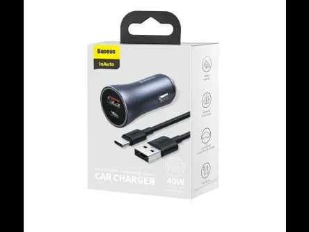 Baseus Golden Contactor Pro QC U C 40W Car Charger With Type-C to USB Cable (4)