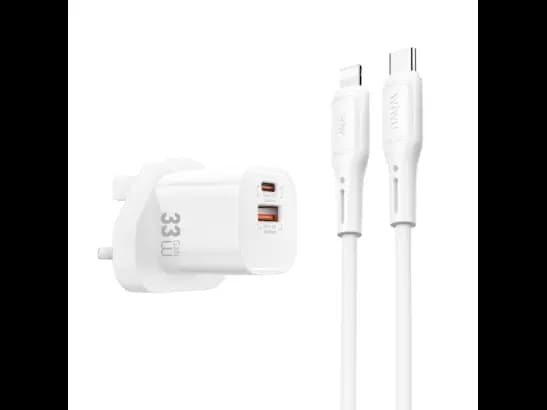 Wiwu WI-G018 Cube 33w A+C Fast Charger And Cable Combo Type-C to lightning White UK - 6 Month Warranty