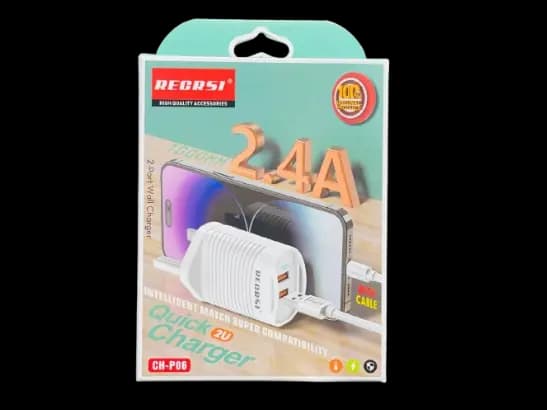 Recrsi CH-P06 2.4A quick charger with cable - White