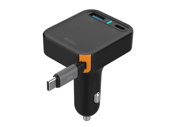WiWU Wi-CC033 Helix 65W PD USB & Type-C Fast Car Charger – Black with 6 Month Warranty