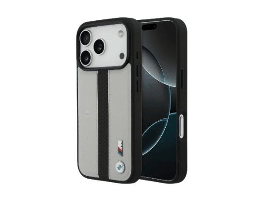 BMW Magsafe PU Perforated Stripes Leather Case for iPhone 17 Pro / 17 Pro Max – Grey/Black