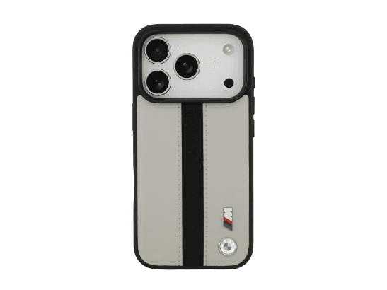 BMW Magsafe PU Perforated Stripes Leather Case for iPhone 17 Pro / 17 Pro Max – Grey/Black (2)