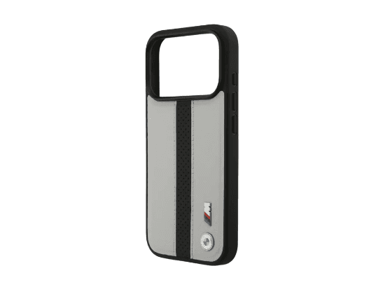 BMW Magsafe PU Perforated Stripes Leather Case for iPhone 17 Pro / 17 Pro Max – Grey/Black (4)