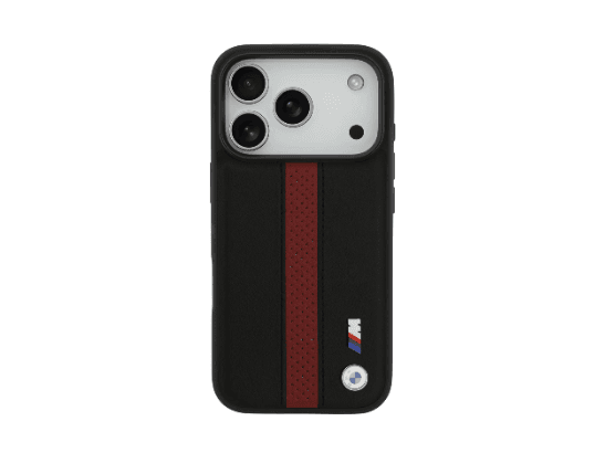 BMW Magsafe PU Perforated Stripes Leather Case for iPhone 17 Pro / 17 Pro Max – Black/Red (2)