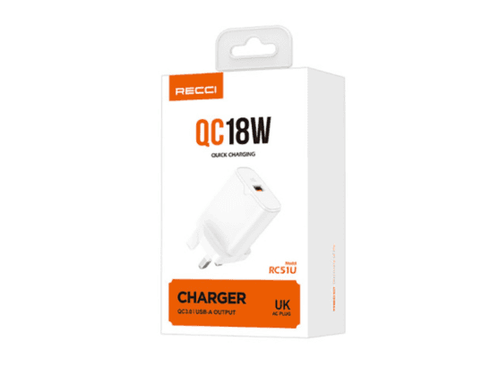 Recci RC51U QC 18W USB Fast Charger 3Pin White with 6 Month Warranty (3)