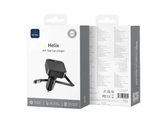 WiWU Wi-CC033 Helix 65W PD USB & Type-C Fast Car Charger – Black with 6 Month Warranty (4)