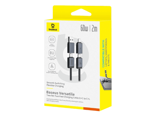 Baseus 2 Meter 60W Versatile Two-for-Two Fast Charging Cable with U C to C L Converter – Cosmic Black (6)