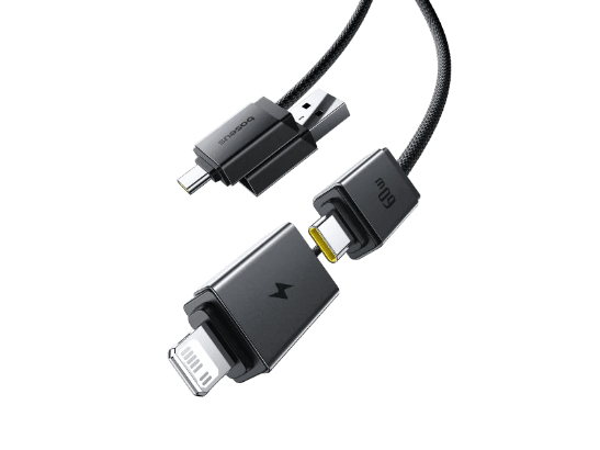 Baseus 2 Meter 60W Versatile Two-for-Two Fast Charging Cable with U+C to C+L Converter – Cosmic Black