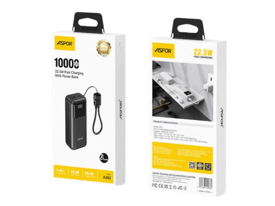 Aspor A353 10000mAh 22.5W Fast Charging Mini Power Bank (4)