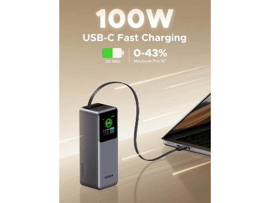 UGREEN 20000mAh 165W Nexode Smart Display Power Bank with Retractable Cable ( CCC version) – PB726 – 95670B – 1 Year Warranty (2)