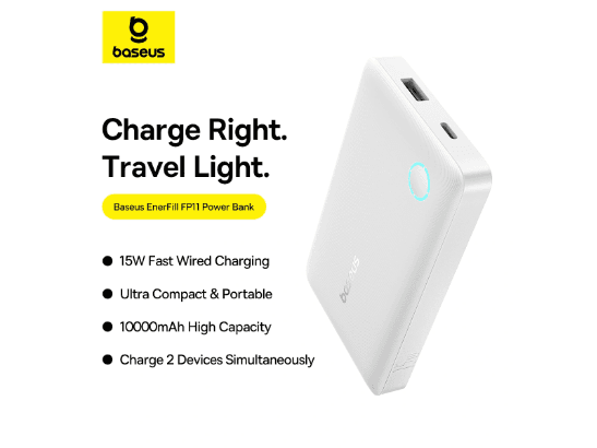 Baseus 10000mAh 15W EnerFill FP11 Fast-Charging Power Bank – (Moon White) - P1008210C213-00 (6)