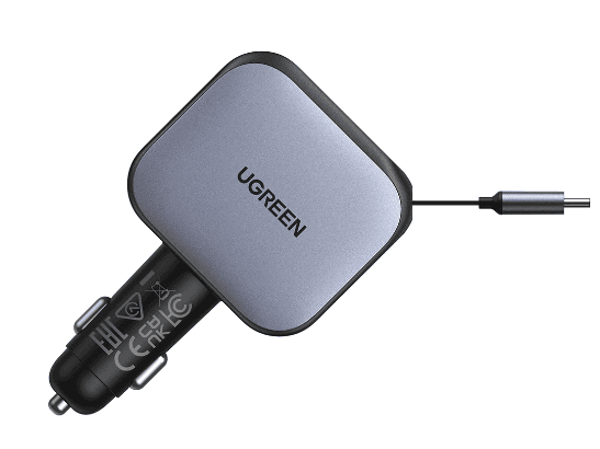 UGREEN 145W Nexode Car Charger with Retractable Cable 2x Type-C USB – EC604 – 55910B – 1 Year Warranty (2)