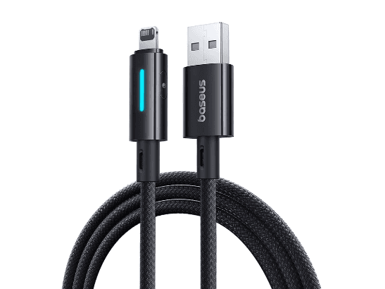 Baseus 1 Meter Lit Button-Control USB to Lightning 2.4A Fast Charging Data Cable – Cosmic Black - P10379003121-00