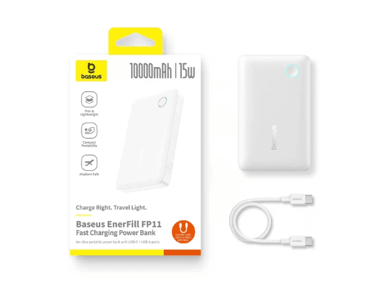Baseus 10000mAh 15W EnerFill FP11 Fast-Charging Power Bank – (Moon White) - P1008210C213-00 (4)