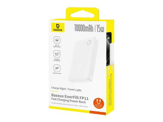Baseus 10000mAh 15W EnerFill FP11 Fast-Charging Power Bank – (Moon White) - P1008210C213-00 (5)