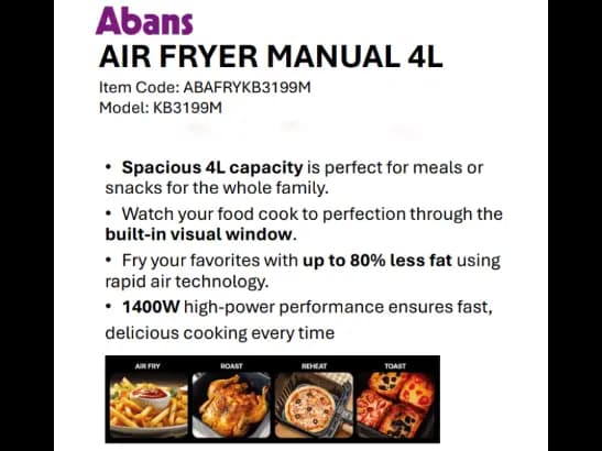 Abans 4L Air Fryer - Black (KB3199M ) (6)