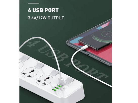 LDNIO SC4408 Extension Cord with 4 Power Socket USB Ports (4)