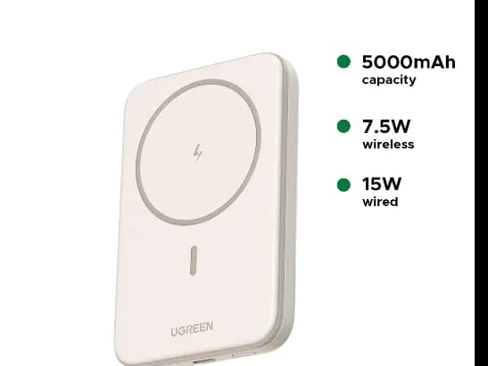 UGREEN 5000mAh 15W Magnetic Wireless Power Bank – Beige – PB560 – 25207 – 1 Year Warranty