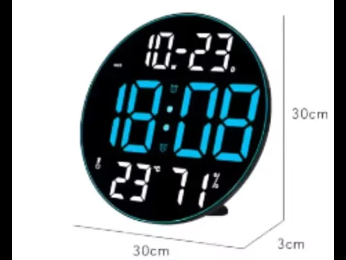 Modern Large Screen LED Round Wall Clock with Temperature, Humidity & Date Display (5)