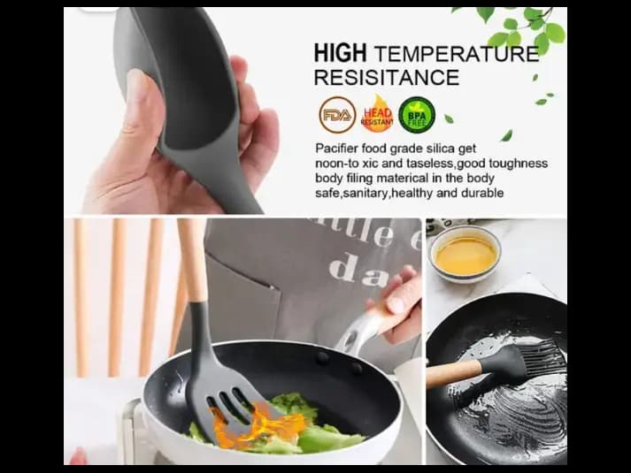 12 PCS Silicone Cooking Tools with Wood Handle / Spoons & Other Accessories (7)