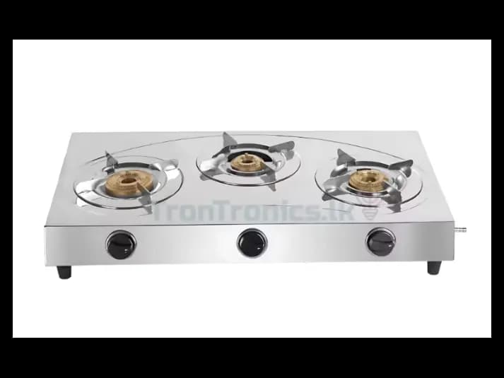 Premium Stainless Steel 3 Burner LPG Indian Gas Cooker with SS Pan Support