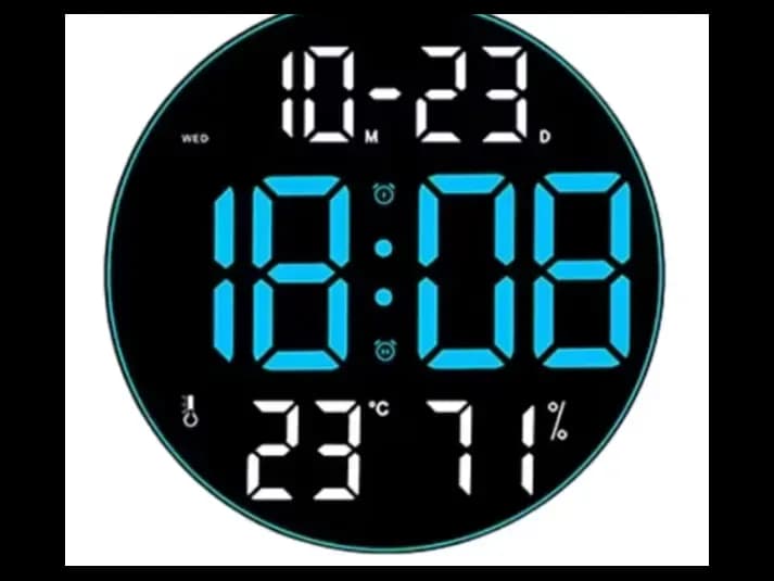 Modern Large Screen LED Round Wall Clock with Temperature, Humidity & Date Display (3)