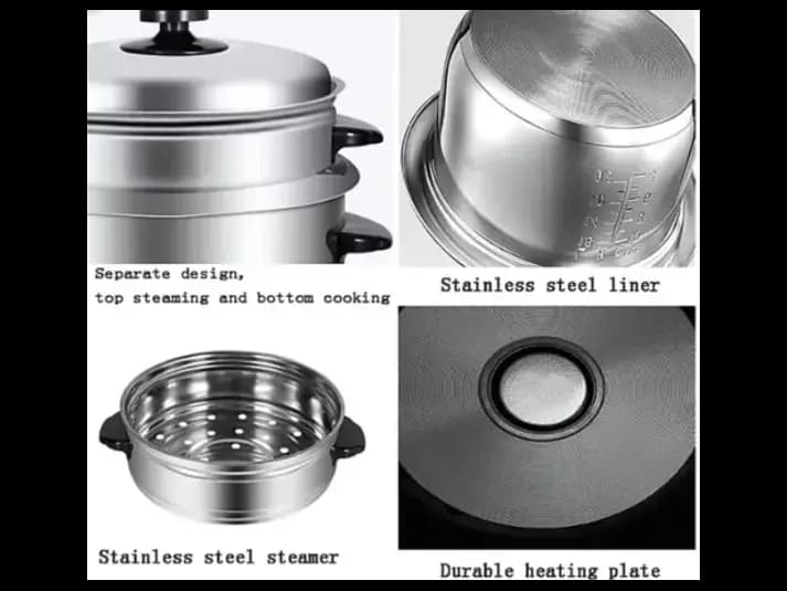 Fully Stainless Steel Silver Rice Cooker With Steamer 2.8|1.8 Liters (Stainless Steel inner-Pot) (2)