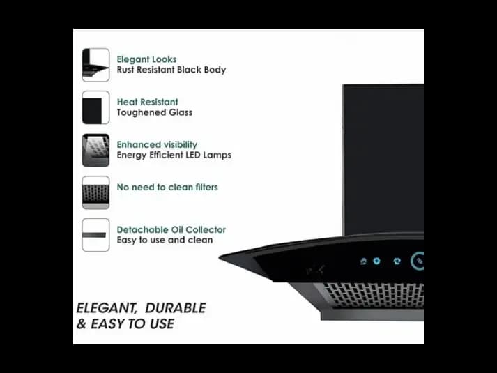 Premium Curved Glass 60cm Cooker Hood with touch and motion Sensor (Black) (3)