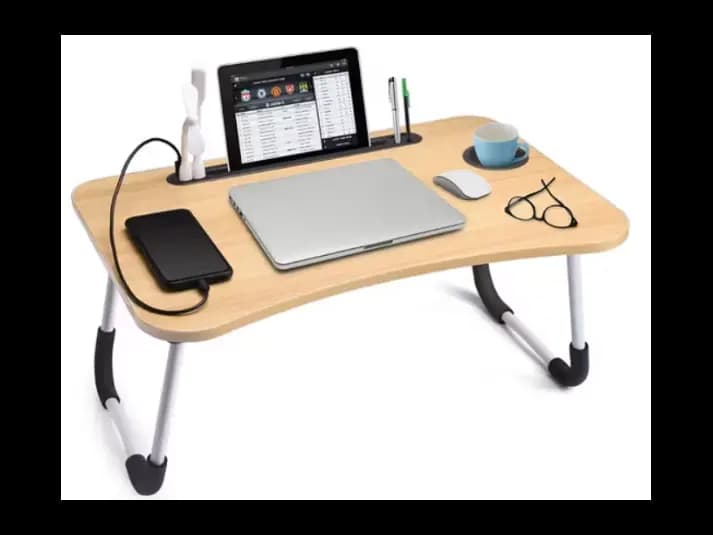 Premium Portable Foldable Laptop Table with Tablet Slots & Cup Holder
