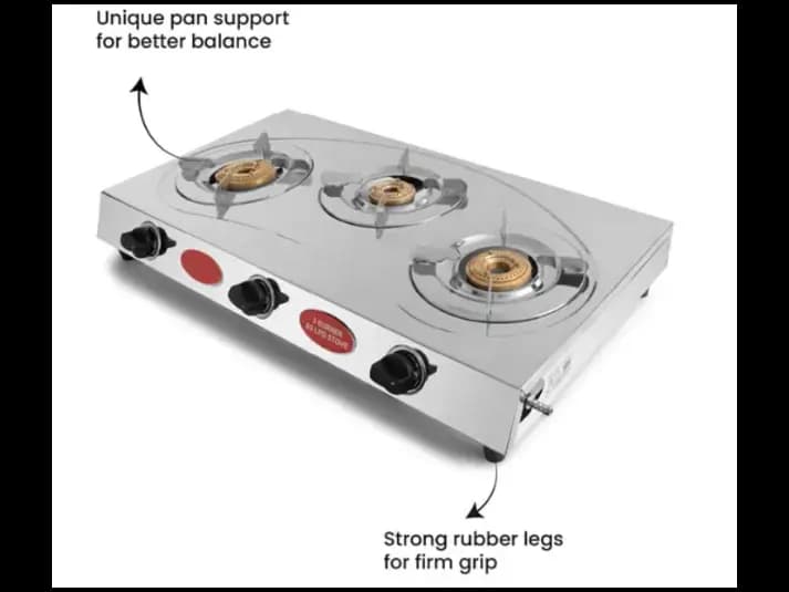Premium Stainless Steel 3 Burner LPG Indian Gas Cooker with SS Pan Support (3)