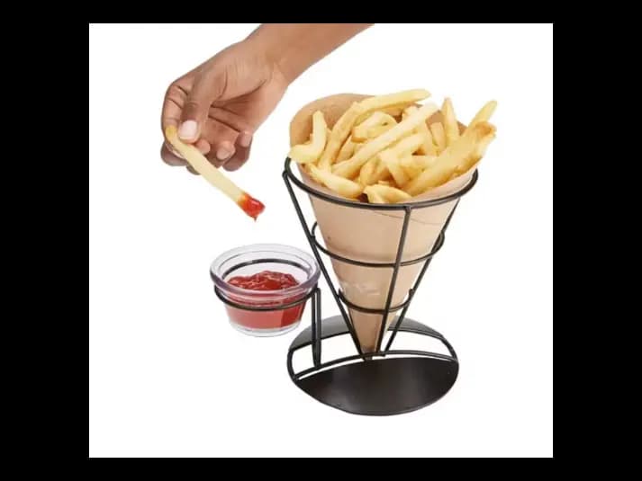 Cone French Fry Holder with Sauce Cup / Condiment Holder
