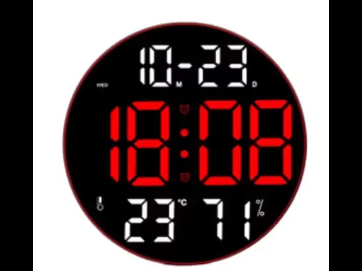 Modern Large Screen LED Round Wall Clock with Temperature, Humidity & Date Display