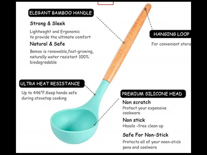 12 PCS Silicone Cooking Tools with Wood Handle / Spoons & Other Accessories (5)
