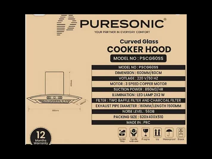 Premium Curved Glass 60cm Cooker Hood with touch and motion Sensor (Black) (6)