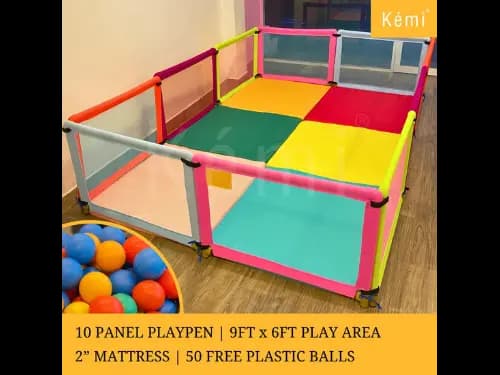 Kemi 10 Panel Baby Playpen with 2 inch Mattress | Sturdy Frame | Baby Safety First | High Quality