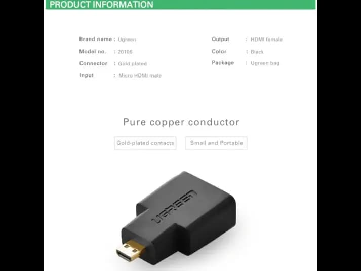Ugreen 20106 Micro HDMI Male to HDMI Female Adapter (Black) (4)