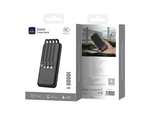 WiWU P-08B Essen 10000mAh Power Bank with 4 Built-in Cables – Black / White (5)